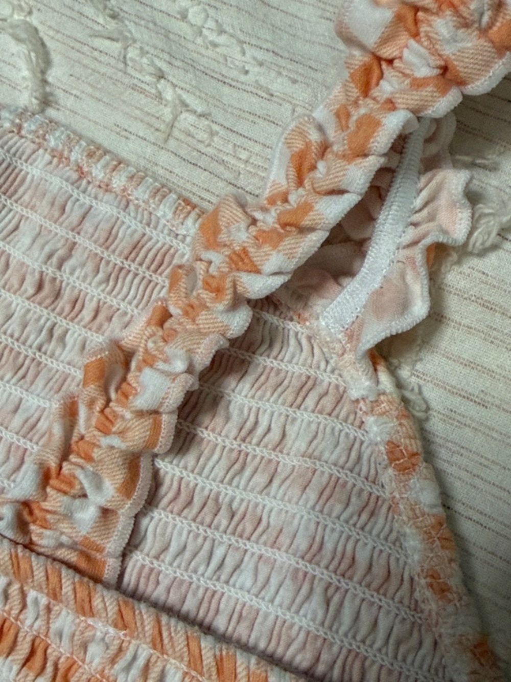 Smocked Ruffle Strap Tank Top - Orange & White - Picture 11 of 11